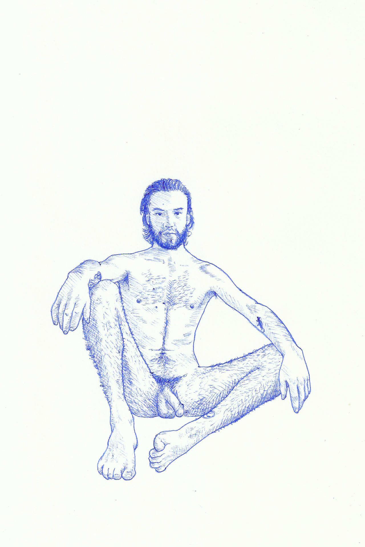 lesgarconsbleus:  “Erasmo”Blue ball penGrained paperA4 - 21x29,7 