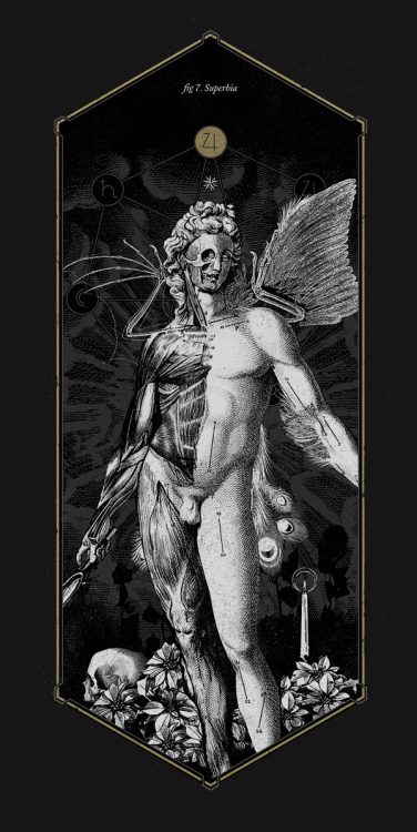oldladycallowaysghost:  Mimetica’s really beautifully unnerving “Anatomy of Sin”:“fig 1. Luxuria The goat, present throughout history and different cultures, always associated with lust, impurity and sin, crowns a human skeleton in this portrayal