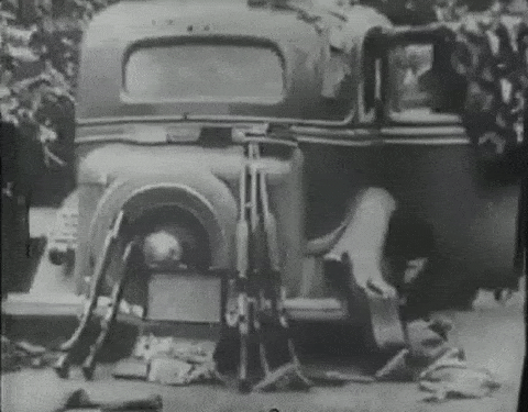 moonlightmurders:Footage of Bonnie and Clyde’s car following the fatal ambush on May