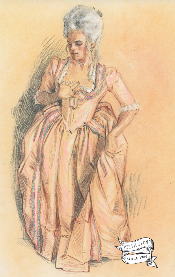 A drawing of a trans woman in 18th century style. I drew the ribbon which trims the drawing in the colors of the trans flag. The...