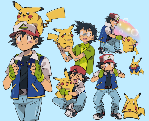 jetopyon:redrew some pokemon screenshots for fun i love ash and pikachu ….