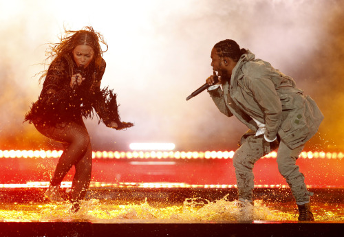 celebritiesofcolor:Beyonce and Kendrick Lamar perform onstage at the 2016 BET Awards at Microsoft Th