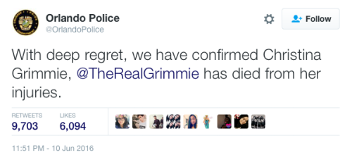 BREAKING: Singer Christina Grimmie Has Died After Being ShotI am horrified at this news. I don&rsquo