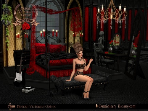 Obsidian Bedroom By SIMcredible!designs | Available at TSR. Part of ‘Modern Victorian Gothic&r