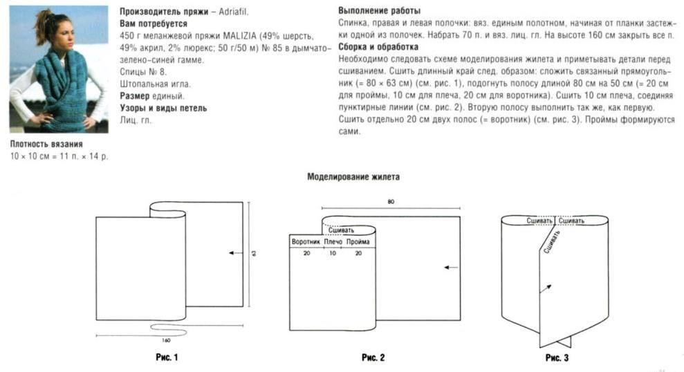 Схема вязания и описание вязания жилета-трансформера