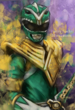 sachsillustration:  Might Morphin Green Power Ranger Tommy. This was a quick study that I completed in about 2 hours. Its meant to be more loose than some of my other paintings. However I think it works and the subject matter lends itself to being loose.