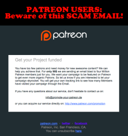 linalexandra-ffxiv:  yamino:  On the surface, it looks very convincing.  The biggest clue that this is a scam is the email, which links to a .de address. (The only official Patreon messages you receive will be from “bingo  AT patreon.com”)  Please