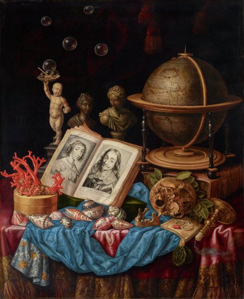 Allegory of Charles I of England and Henrietta of France in a Vanitas Still Life, attr. to Carstian 