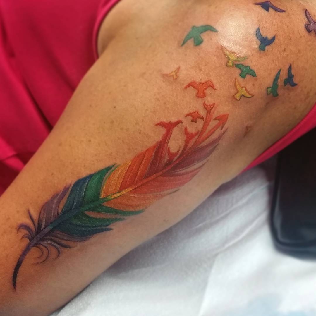 Victor San Francisco Tattoo Artist rainbow tattoo feather  simmsinkhayward