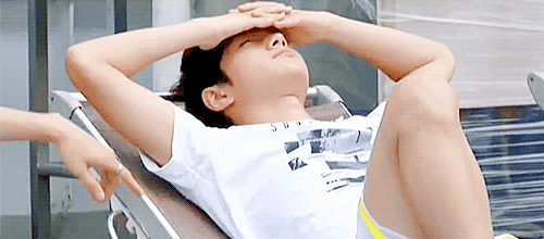 chandoo:  myungsoo relaxing by the pool ∩(︶▽︶)∩  