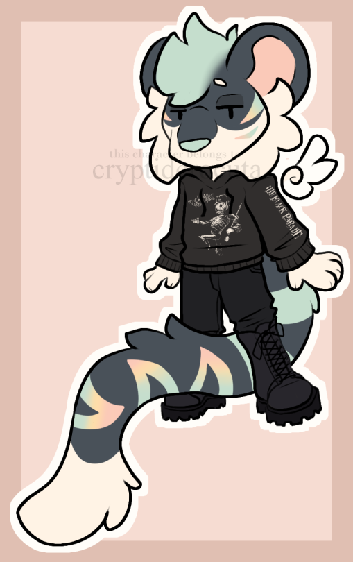 The same anthro tiger in the same chibi style. This time they're wearing a My Chemical Romance hoodie, black jeans, and black combat boots. Their hair is colored turquoise.