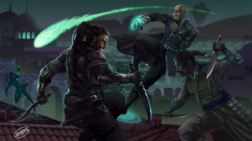 Quick Ben and Kalam and Sneaking In, Malazan Book of the Fallen fan art by Chisomo Phiri