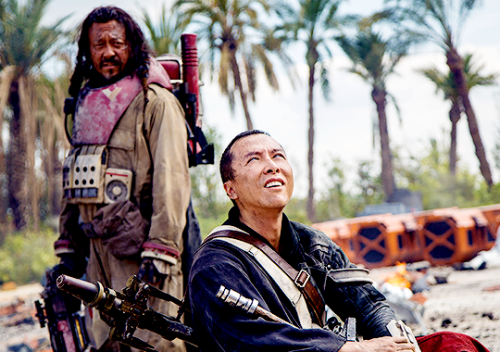 jedipilotstorm:Jiang Wen as Baze Malbus, Donnie Yen as Chirrut Imwe, and Riz Ahmed as Bodhi Rook in 