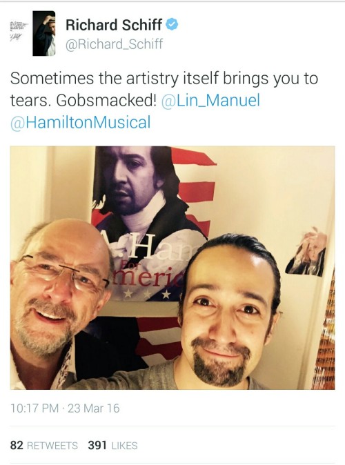 thehamwing:Richard Schiff (aka Toby Ziegler) backstage at Hamilton tonight.