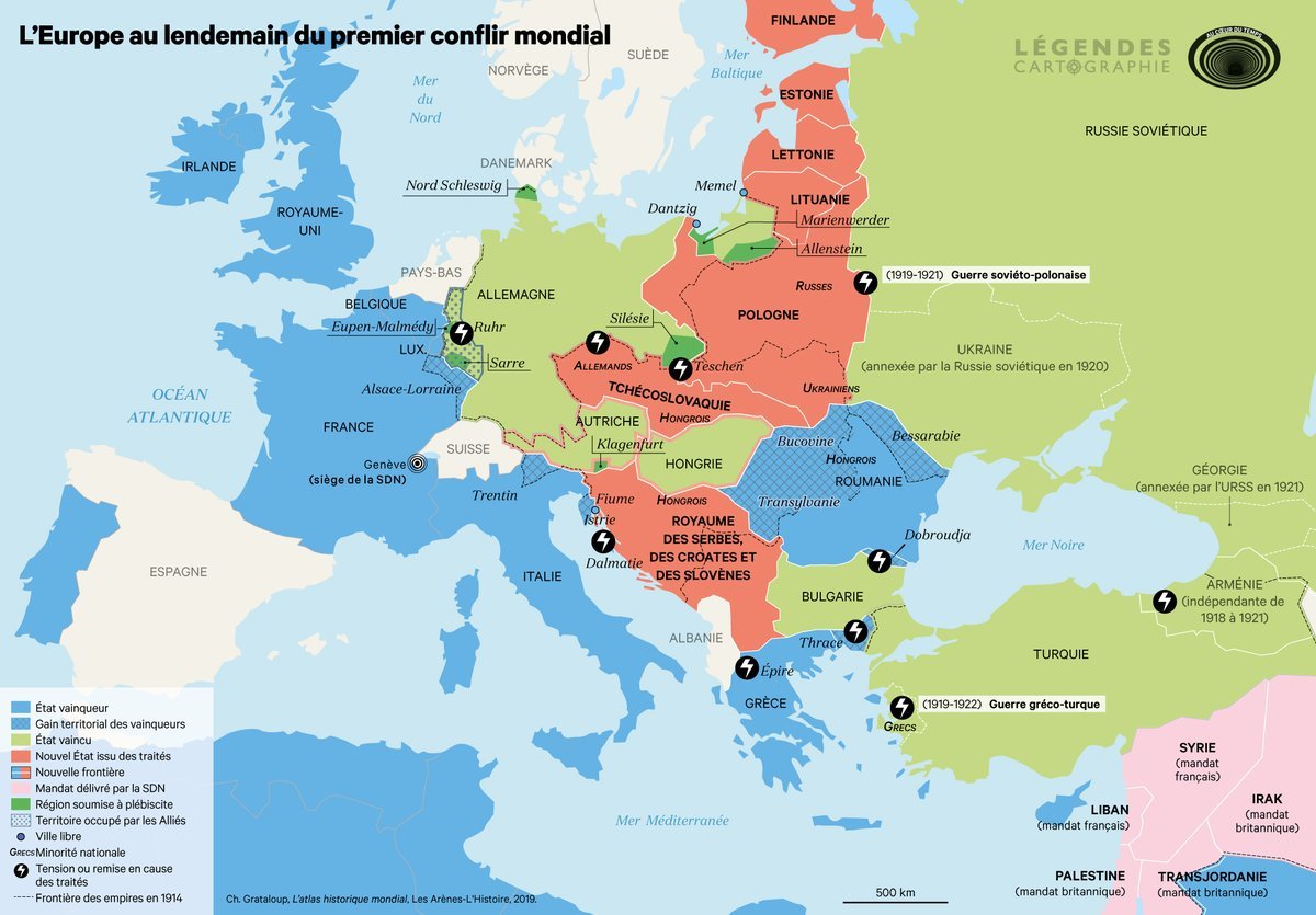 Europe after the first world war.
After the First World War a new map of Europe appeared. About fifteen treaties trace the new borders of the continent. The vanquished ceding territories to the victors, new states emerge. But the new map is a source...