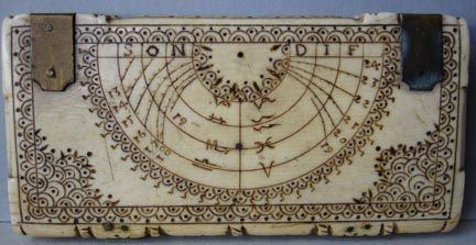 treasures-and-beauty: Carved ivory case for two pairs of wire-nose spectacles,  	designed in the form of a book with sundials showing Italian hours on the  	front and back covers, possibly made in Nuremberg. 17th century.