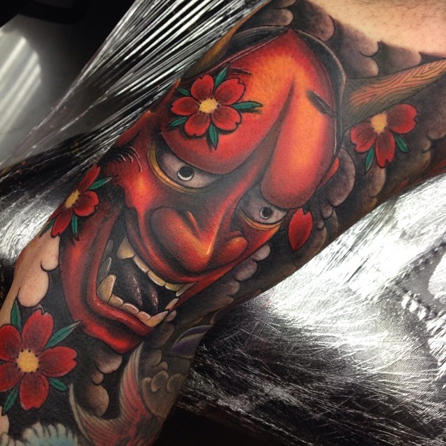 Tattoos by Craig Holmes @ Iron Horse Tattoo Studio — Hannya mask on the  inside of the bicep. Tattoo by...