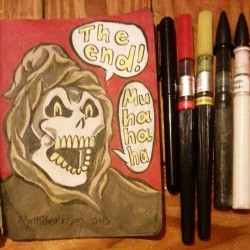 Sketchbook Project 2015. Skulls. #artistsoninstagram #artistsontumblr #mattbernson #pentelbrushpen #skulls #skullsforlife #sketchbookproject #grimreaper #theend #muhahaha
