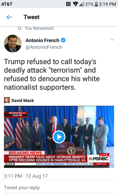 flowisaconstruct: eaudrey35:   sale-aholic: Charlottesville VA  But this isn’t the first time he has refuse to call white terrorism out. He won’t do because that is his base. Those r the ppl he campaign to.   I can’t count how many times people