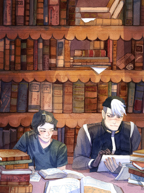bluealaris:Sheith Month Day 27: KnowledgeWatercolor on Cold Press PaperKeith and Shiro are doing som