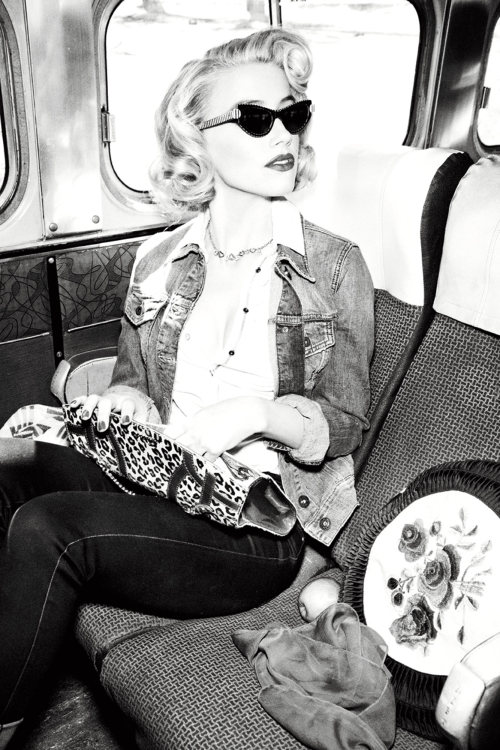 suicideblonde:  Amber Heard photographed by Ellen von Unwerth for Guess, inspired by Marilyn Monroe in Bus Stop 