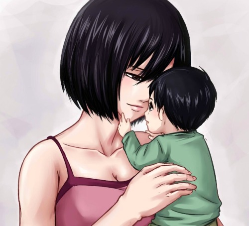 daydream24-7:  Badass Mommy Mikasa is here everyone !  I did this because I just adore the idea of Mikasa being a mom <3  I think this is the future she deserves after all she went through .. she needs a loving family ! and having a kid of her own