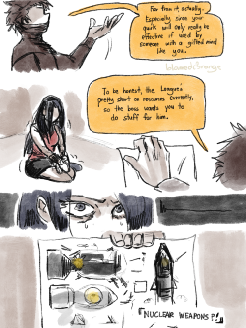 blamedorange:  Since Yaomomo’s quirk is clearly very versatile, I’ve been thinking about this situation where an unwilling Momo is captured and forced by the villains to make weapons for them. Then I realized it wouldn’t really work if she doesn’t