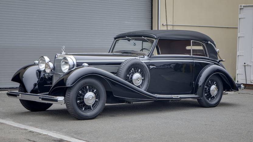 motoriginal:  1937 Mercedes-Benz 540K Cabriolet BBlack body, black top, black spokes,