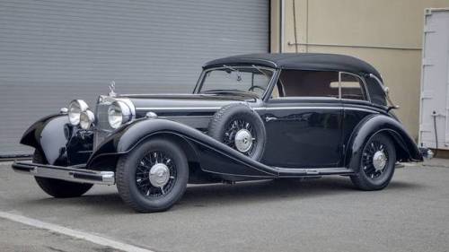 motoriginal:  1937 Mercedes-Benz 540K Cabriolet BBlack body, black top, black spokes, red leather. Supercharged 5.4L Inline 8-cyl engine.Photos via Hemmings.