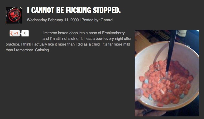 vacationadventuresociety:  Gerard Way cereal blogs ‘09 