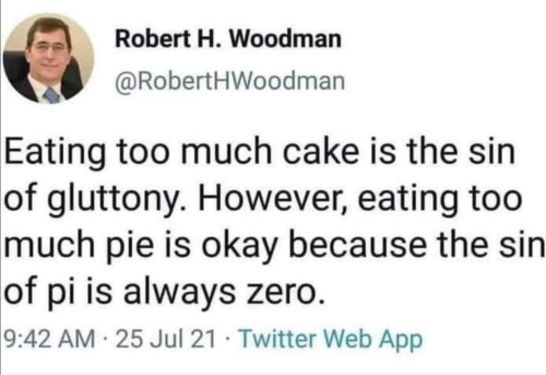 whitepeopletwitter: It’s even better if you eat the pie with someone else because the co-sin of pi i