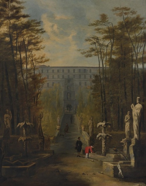 oldpaintings:A view of the Villa d’Este and the gardens, Tivoli byJohann Wilhelm Baur (German, 1607–
