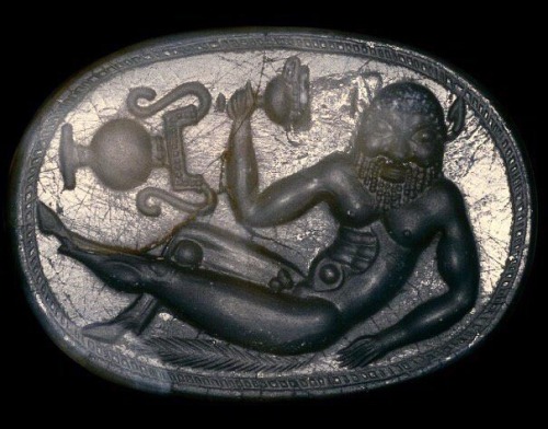 @shiningjasmin A satyr carved in the agate. From Etruria, Italy, 550 BC. Now preserved by the Britis