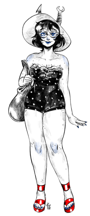 A commission of Aranea Serket in those 50s swimsuits w/ polka-dots and frills.She’s gonna have