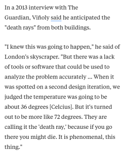 utopians:a-cr0w-n:utopians:totesmgoats01-published-author:utopians:incredibly, the architect behind both the building that melts cars in london and the building that burns people in las vegas foresaw this exact problem happening for BOTH buildings, did