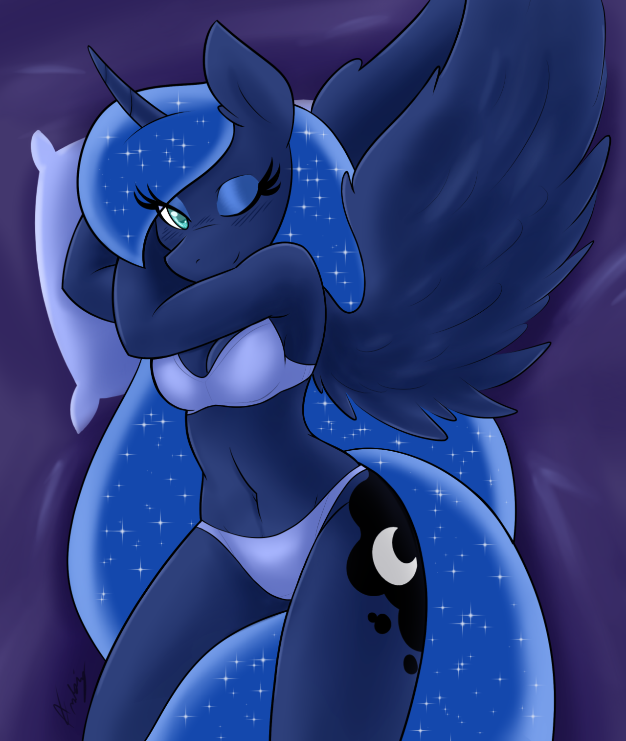 needs-more-butts:  I had a fun idea for a sleepy Luna on her bed, maybe slightly