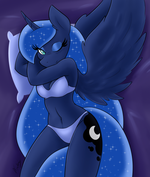 needs-more-butts:  I had a fun idea for a sleepy Luna on her bed, maybe slightly waking up–and showing some lovey bed-room eyes. The end result was a pose that wasn’t as natural looking as I had hoped, but at least conveyed the coy and sexy look I