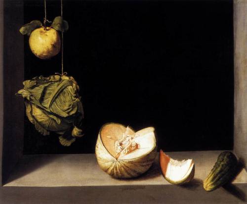 Juan Sanchez Cotán. Quince, Cabbage, Melon and Cucumber, ca. 1602oil on canvas