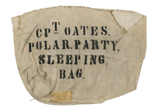 Canvas cover for sleeping bag used by Oates during the 1910-1913 British Antarctic Expedition with F