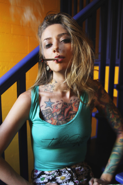 mystrangedaze:  Smoking in the Stairwell… David Strange Photography Model: Theresa Manchester T-shirt: Tight Genes 