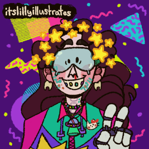 [id: a picture of a robot done in the lilly illustrates picrew. xix has dark hair and goggles and gr