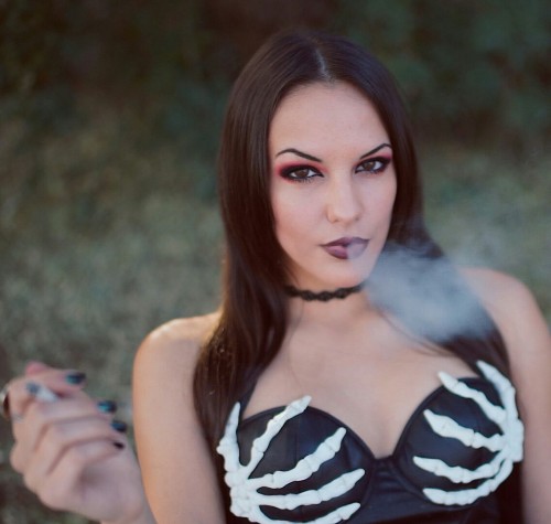 smoke-whores:  vipswsalta: al8675309:  More Jezebel from SheSmokes. Those eyes!!!  hot dark girl exhale smoke a cigarette!  Mmmmm… goth girls.
