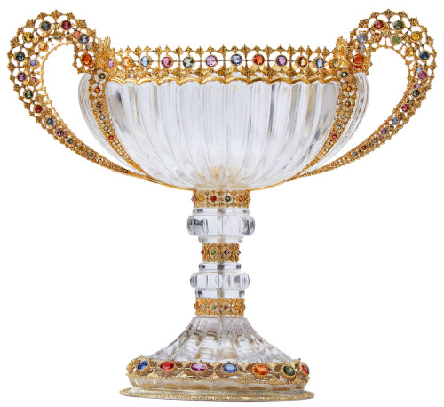 ufansius:Rock crystal Coppa della Regina (Queen’s Cup) with multicolored sapphire-set gold mou