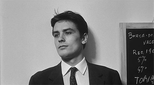 theroning:Alain Delon in L'Eclisse (dir. by Michelangelo Antonioni, 1962).
