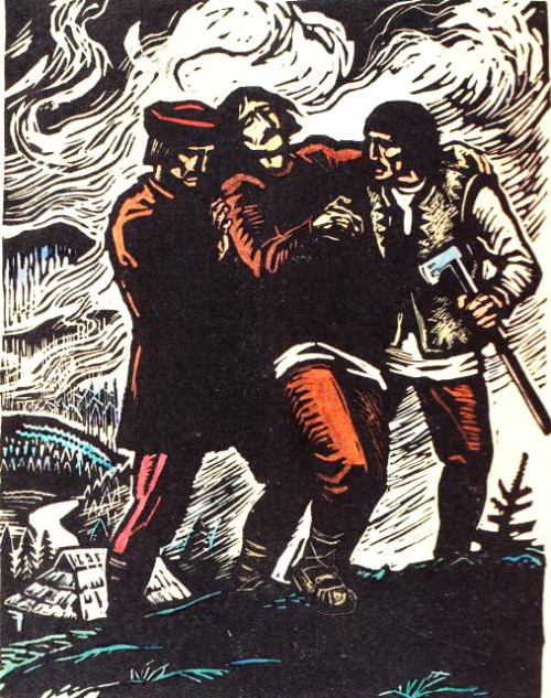 Heorhiy Yakutovych`s illustrations to The Tale of How Dovbush Punished the Lords by Mykhailo Bily, 1