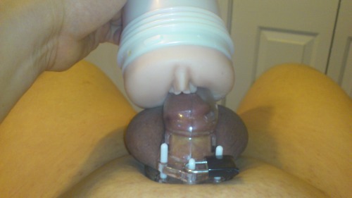 wifeslockedcock: Wife won’t let me touch her Pussy..  She wants to see if I can cum like this.. Did 