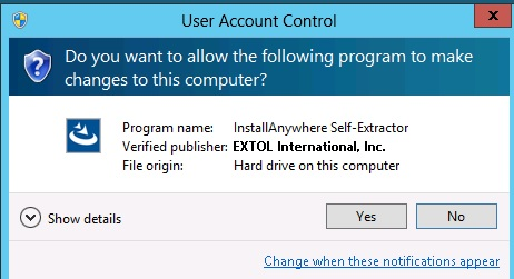 EXTOL Business Integrator 2.6 Server Install Permission dialog Window