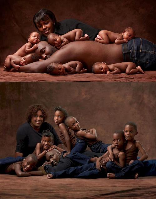 torisoulphoenix:herewaskendra:awwww-cute:After 6 years a family with sextuplets recreated their fami