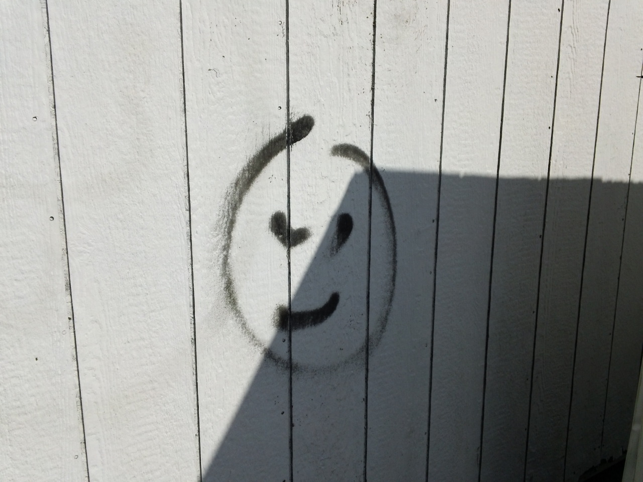 #Photography #Sept. 2017 #Outdoors#Shadows#Sheds#Graffiti#Sprayed Paint#Street Art#Smile#Smilie#Cracks#Walls#Siding#Sunlight#Scratches#Dirt#My Snaps#My Photos#My Photography