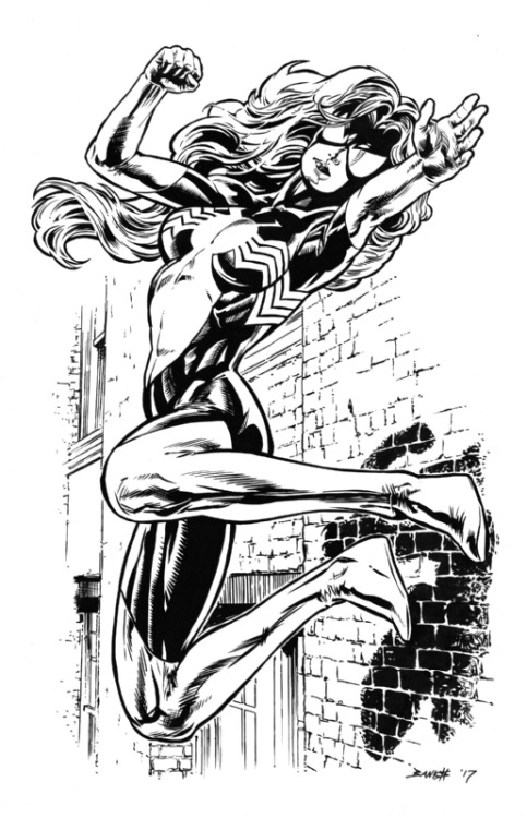 comicbookwomen: Darryl Banks ID: Black &amp; white art of Marvel’s Julia Carpenter. In her Spider-Wo